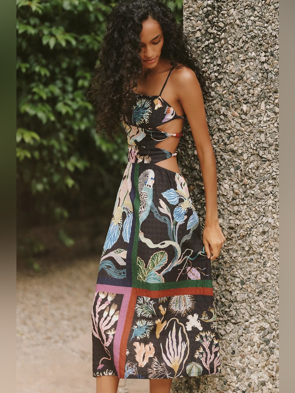 NWT Anthropologie Celandine x Sarah Gordon Cutout Bird Beaded Midi Dress